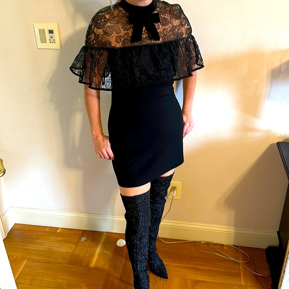 Self-Portrait black mini dress with lace details on top